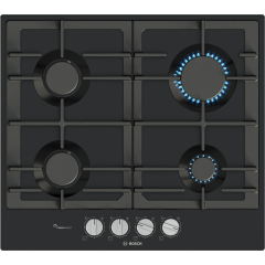 Bosch PCP6A6I90 60cm Black Gas Hob with Flame Select