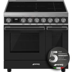 Smeg CPF92IMA 90Cm 'Portofino' Twin Cavity Cooker With Induction And Pyrolytic Multifunction Oven
