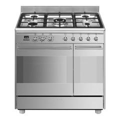 Smeg SCB92MX8 90Cm Steel Dual Fuel Double Cavity Cooker With Gas Hob