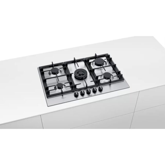 Bosch PCQ7A5B90 Serie 6 75cm, 5 burners, 4kW Wok burner, FlameSelect, Cast Iron supports, Star layou