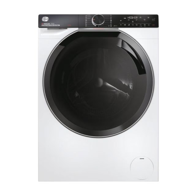Hoover H7W 412MBC-80 H-Wash 700, 12kg 1400rpm Washing Machine, White with Black Door, WiFi, 14/30/44