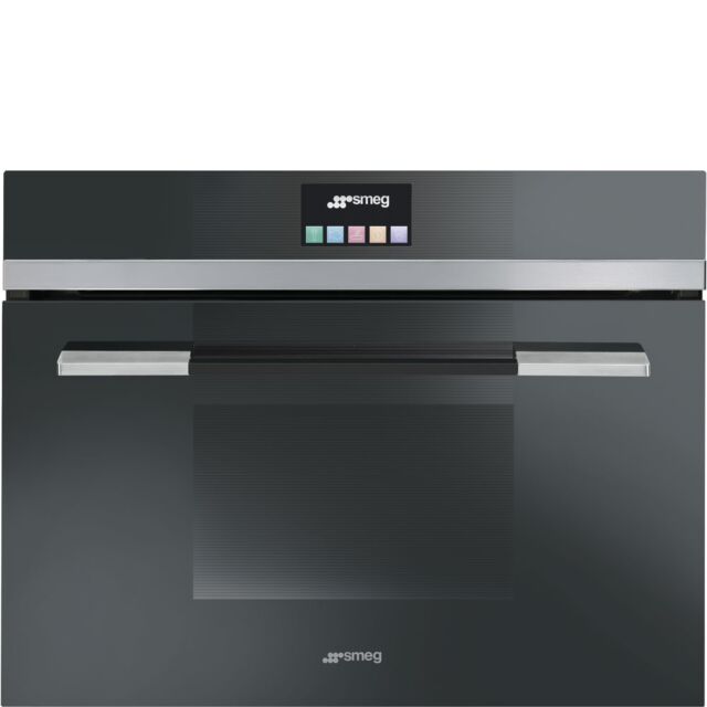Smeg SF4140MCN Combination Microwave Oven, Vapor Clean, Compact 45 Cm, Linea, Black, Energy Rating: