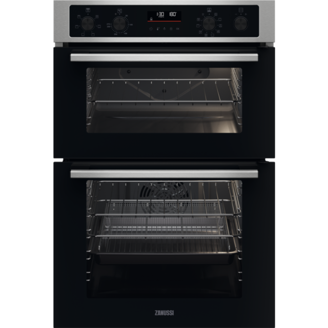 Zanussi ZKCNA7XN 59.4cm Electric Double Oven - Stainless Steel & Black